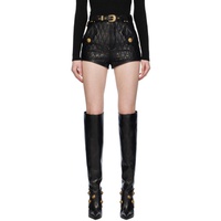 발망 Balmain Black Quilted Leather Shorts 241251F088001