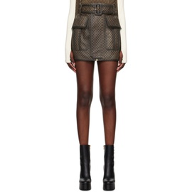 발망 Balmain Brown Monogram Leather Miniskirt 232251F090018