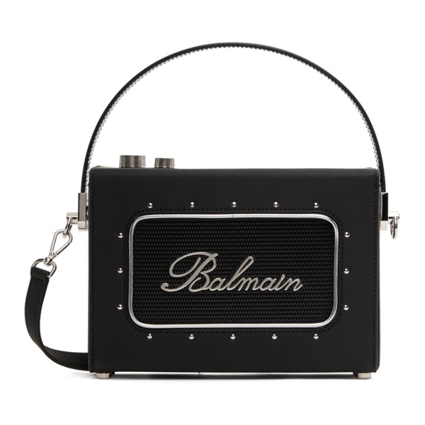 발망 발망 Balmain Black Radio Rubber-Effect Leather Bag 241251M171001