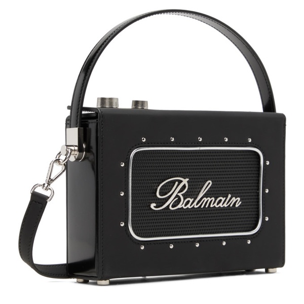 발망 발망 Balmain Black Radio Rubber-Effect Leather Bag 241251M171001