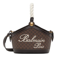 발망 Balmain Brown Monogram Canvas & Leather Bucket Bag 241251F048002