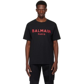 발망 Balmain Black Paris Print T-Shirt 241251M213049