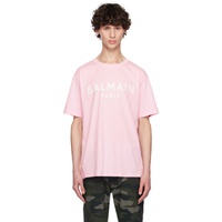 발망 Balmain Pink Printed-Logo T-Shirt 242251M213032