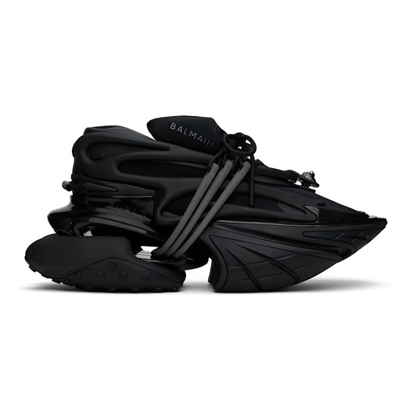 발망 발망 Balmain Black Leather Unicorn Low-Top Sneakers 242251M237020