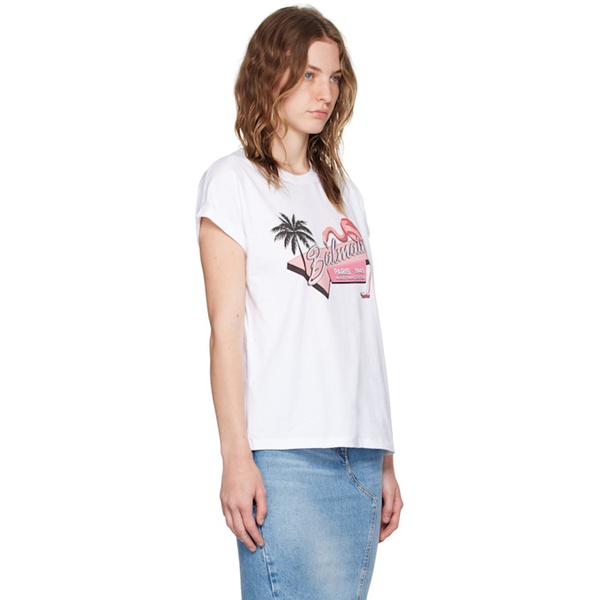 발망 발망 Balmain White Flamingo T-Shirt 242251F110008