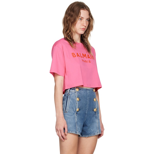 발망 Pink 발망 Balmain Paris Cropped T-Shirt 242251F110007