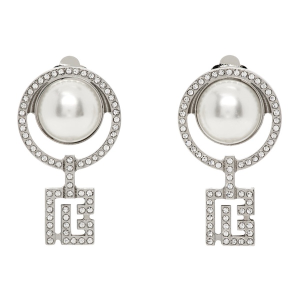 발망 발망 Balmain Silver Pearl Art Deco Rhinestones Earrings 242251F022000