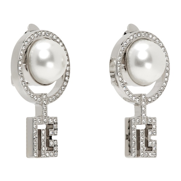 발망 발망 Balmain Silver Pearl Art Deco Rhinestones Earrings 242251F022000