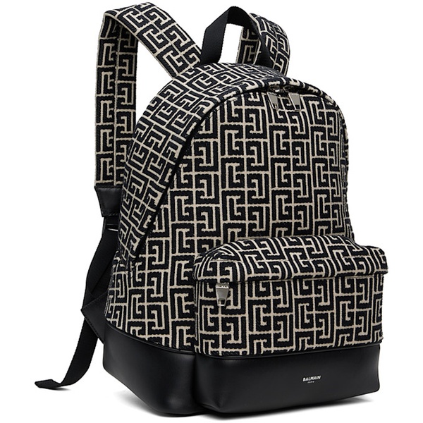 발망 발망 Balmain Black & Beige Jacquard Monogram Backpack 242251M166000