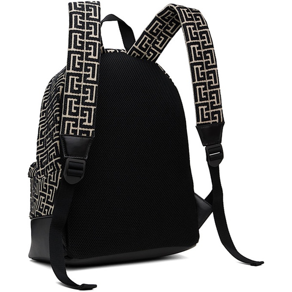 발망 발망 Balmain Black & Beige Jacquard Monogram Backpack 242251M166000