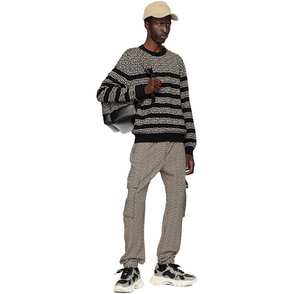 발망 발망 Balmain Black & 오프화이트 Off-White Striped PB Labyrinth Sweater 242251M201002