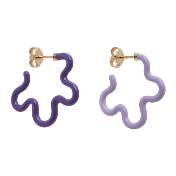  Bea Bongiasca Purple Two Tone Asymmetrical Flower Power Earrings 241172F022003