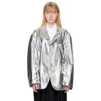 Black Comme des Garcons Silver Pocket Faux-Leather Blazer 241935F057001