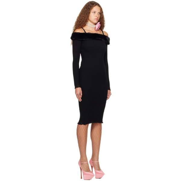  블루마린 Blumarine Black Faux-Fur Midi Dress 232901F054002