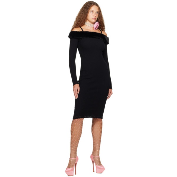  블루마린 Blumarine Black Faux-Fur Midi Dress 232901F054002