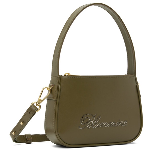  블루마린 Blumarine Khaki Nappa Leather Rhinestone Logo Bag 241901F046002