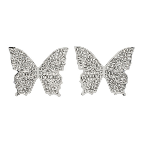  블루마린 Blumarine Silver Rhinestone Butterfly Earrings 241901F022004
