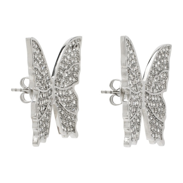  블루마린 Blumarine Silver Rhinestone Butterfly Earrings 241901F022004