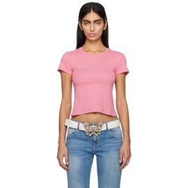 블루마린 Blumarine Pink Crystal-Cut T-Shirt 241901F110005