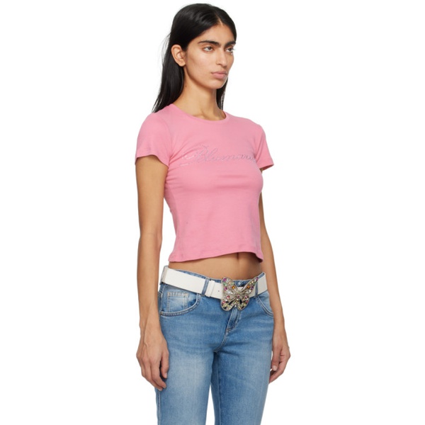  블루마린 Blumarine Pink Crystal-Cut T-Shirt 241901F110005