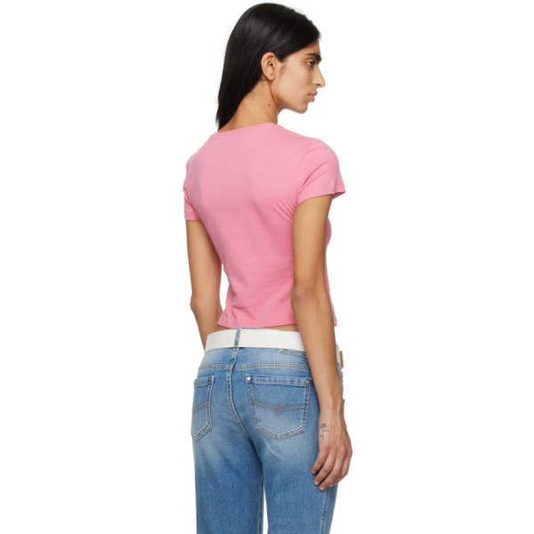 블루마린 Blumarine Pink Crystal-Cut T-Shirt 241901F110005