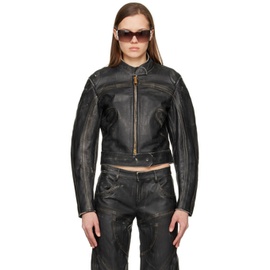 블루마린 Blumarine Black Distressed Leather Jacket 231901F064000