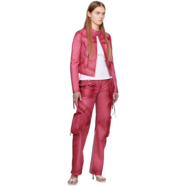  블루마린 Blumarine Pink Spiral Leather Cargo Pants 241901F084001