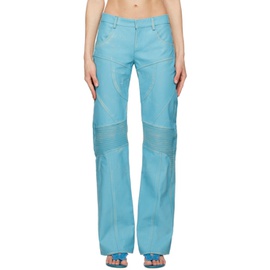 블루마린 Blumarine Blue Distressed Leather Pants 231901F084001