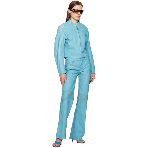  블루마린 Blumarine Blue Distressed Leather Pants 231901F084001
