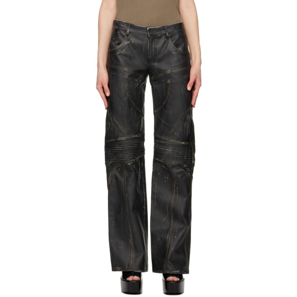  블루마린 Blumarine Black Distressed Leather Pants 231901F084000