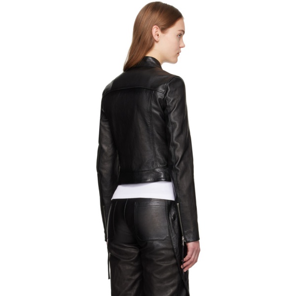  블루마린 Blumarine Black Guepiere Leather Biker Jacket 241901F064000
