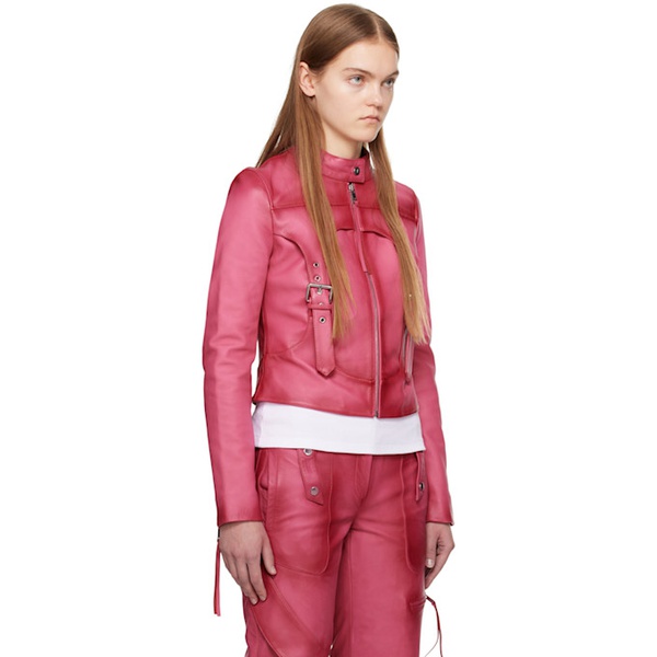  블루마린 Blumarine Pink Guepiere Leather Biker Jacket 241901F064001