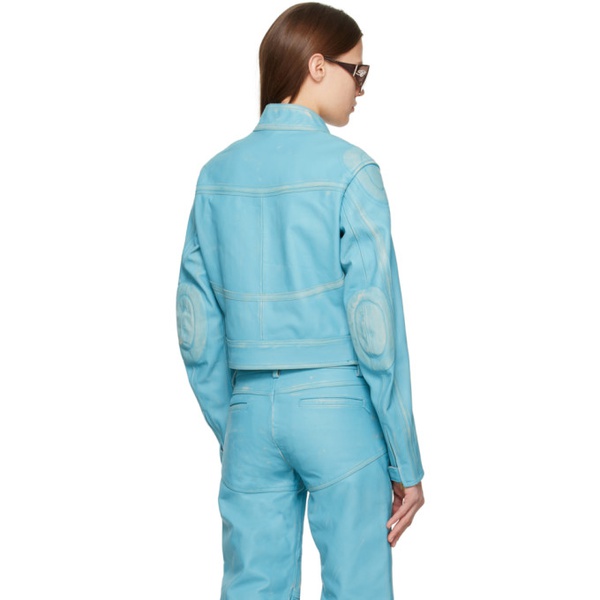  블루마린 Blumarine Blue Distressed Leather Jacket 231901F064001
