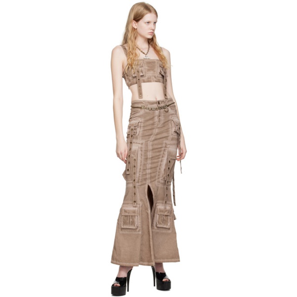  블루마린 Blumarine Brown Bellows Pocket Maxi Skirt 231901F093004