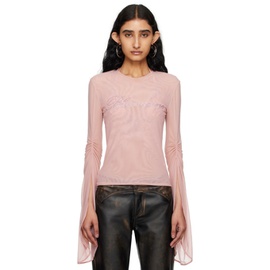 블루마린 Blumarine Pink Crystal-Cut Long Sleeve T-Shirt 241901F110030