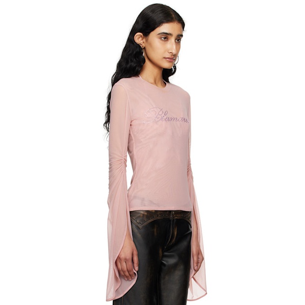  블루마린 Blumarine Pink Crystal-Cut Long Sleeve T-Shirt 241901F110030