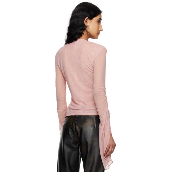  블루마린 Blumarine Pink Crystal-Cut Long Sleeve T-Shirt 241901F110030