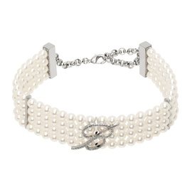 블루마린 Blumarine White Pearl Rhinestone B Monogram Choker 241901F023005