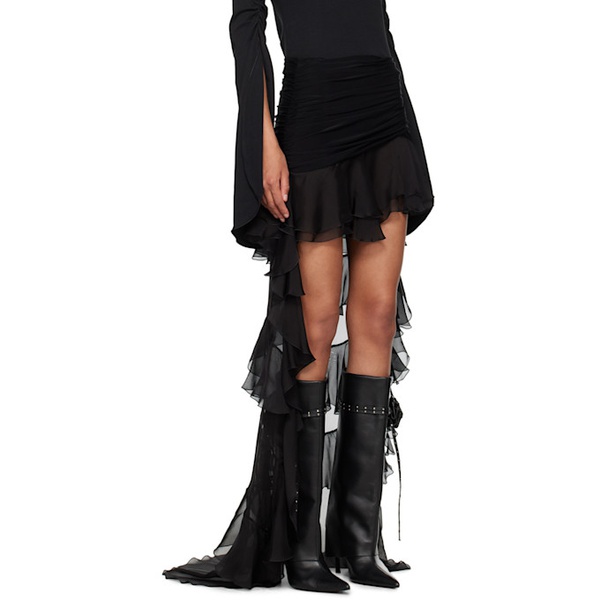  블루마린 Blumarine Black Ruffled Maxi Skirt 241901F093007
