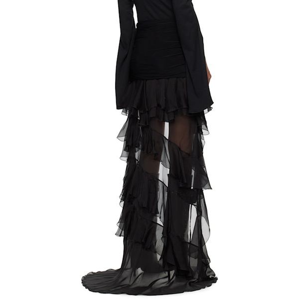  블루마린 Blumarine Black Ruffled Maxi Skirt 241901F093007
