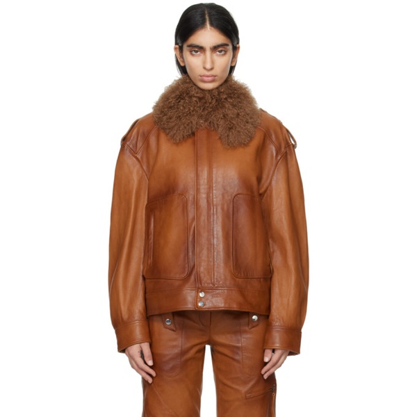  블루마린 Blumarine Brown Detachable Collar Leather Jacket 241901F064006