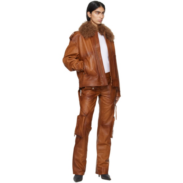  블루마린 Blumarine Brown Detachable Collar Leather Jacket 241901F064006