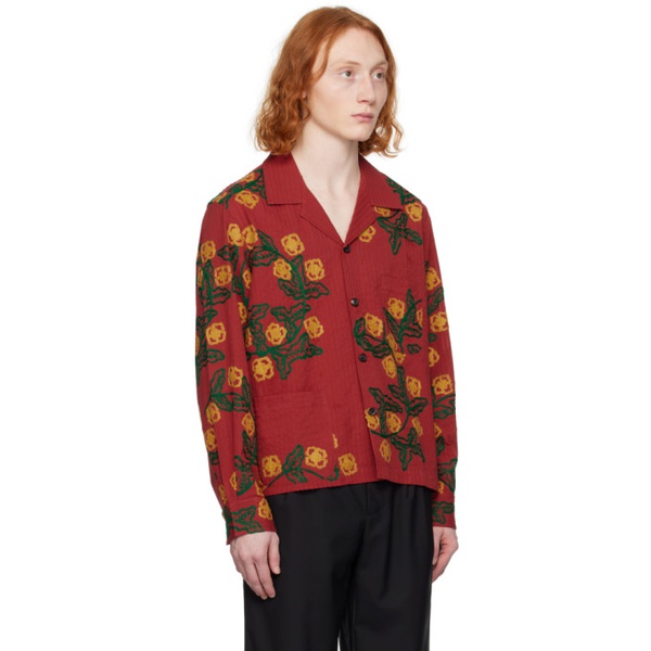  보디 Bode Red Marigold Wreath Long Sleeve Shirt 232169M180014