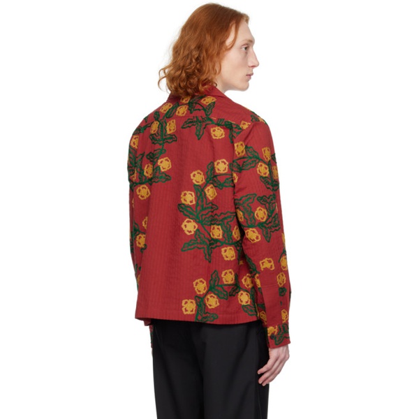  보디 Bode Red Marigold Wreath Long Sleeve Shirt 232169M180014