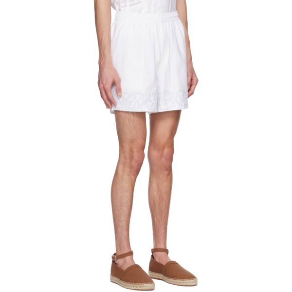  보디 Bode White Zig-Zag Couching Shorts 232169M193004