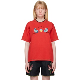 보디 Bode Red Twin Parakeet T-Shirt 242169F110006