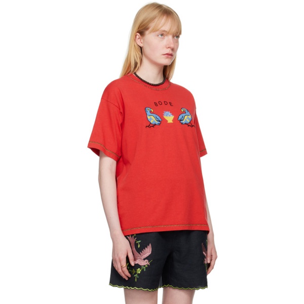  보디 Bode Red Twin Parakeet T-Shirt 242169F110006