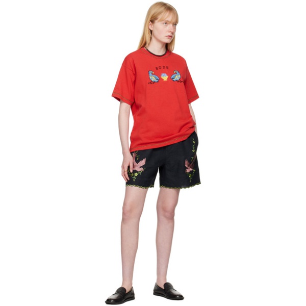  보디 Bode Red Twin Parakeet T-Shirt 242169F110006