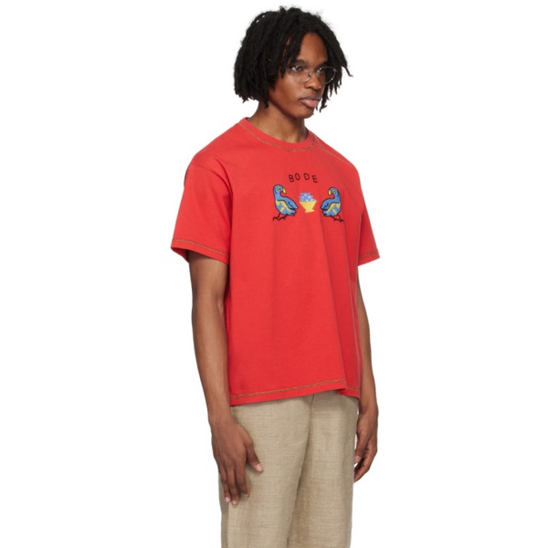  보디 Bode Red Twin Parakeet T-Shirt 242169M213001