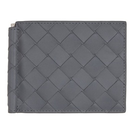 보테가 베네타 Bottega Veneta Grey Intrecciato Bill Clip Bifold Wallet 212798M163064